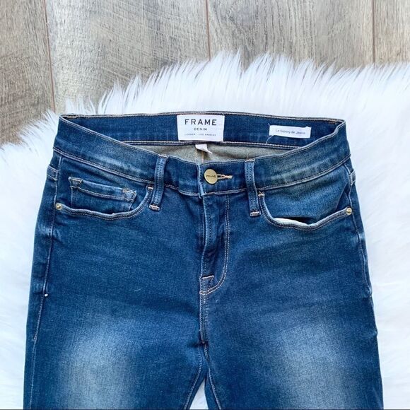 Frame Denim Le Skinny De Jeanne Frayed Triangle-Hem Jeans Size 25 - Picture 3 of 12